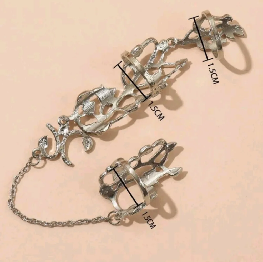 Silver Flower Jointed Chain Rings! - Picture 3 of 6